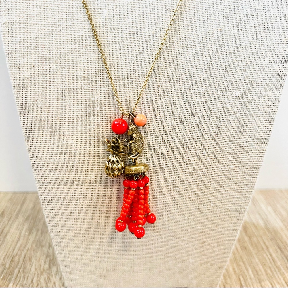 Ann Taylor Monkey Pineapple Beaded Charm Necklace